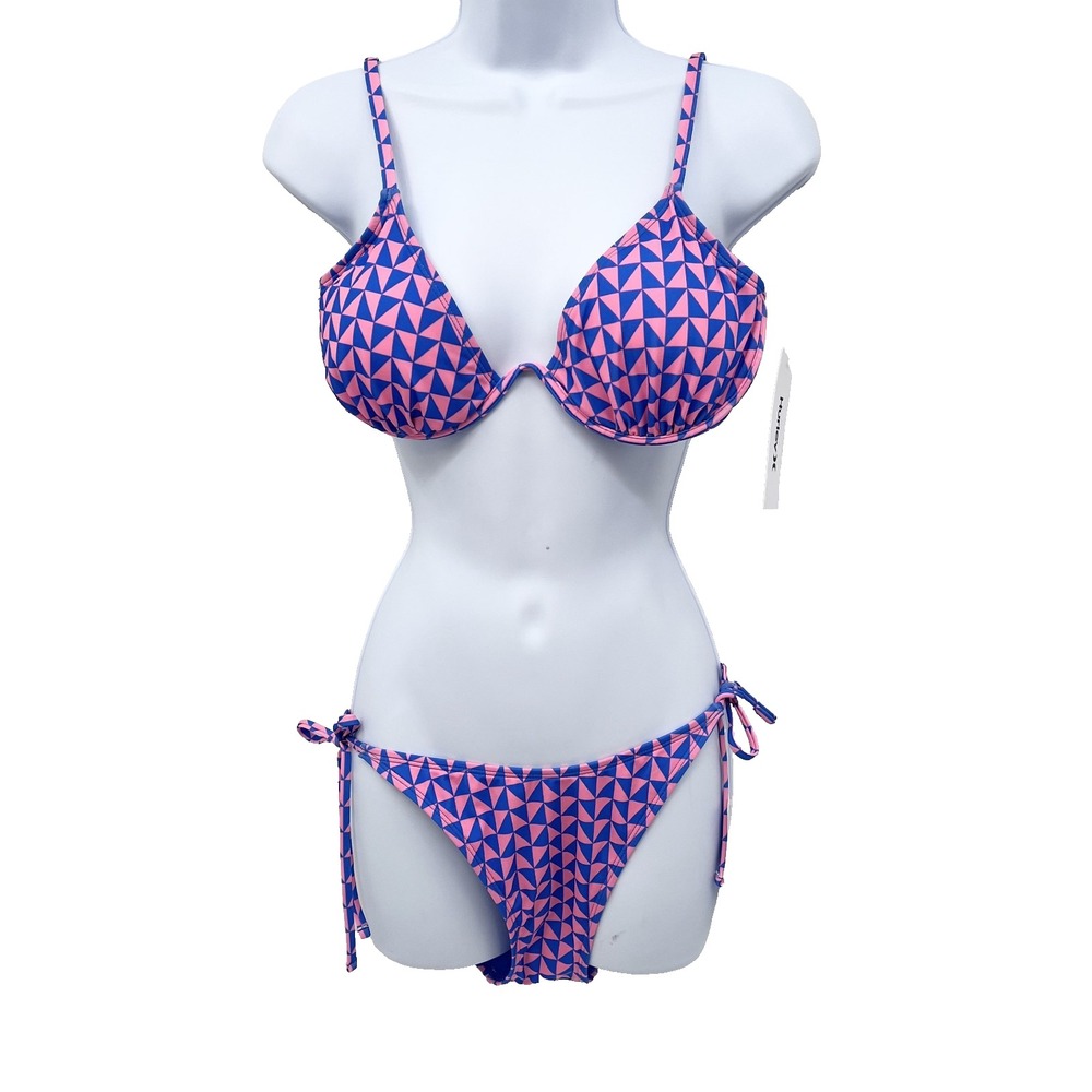 HURLEY Women's Sz M Pink/Blue 2-Piece Bikini Set NWT Underwire Padded Adjustable